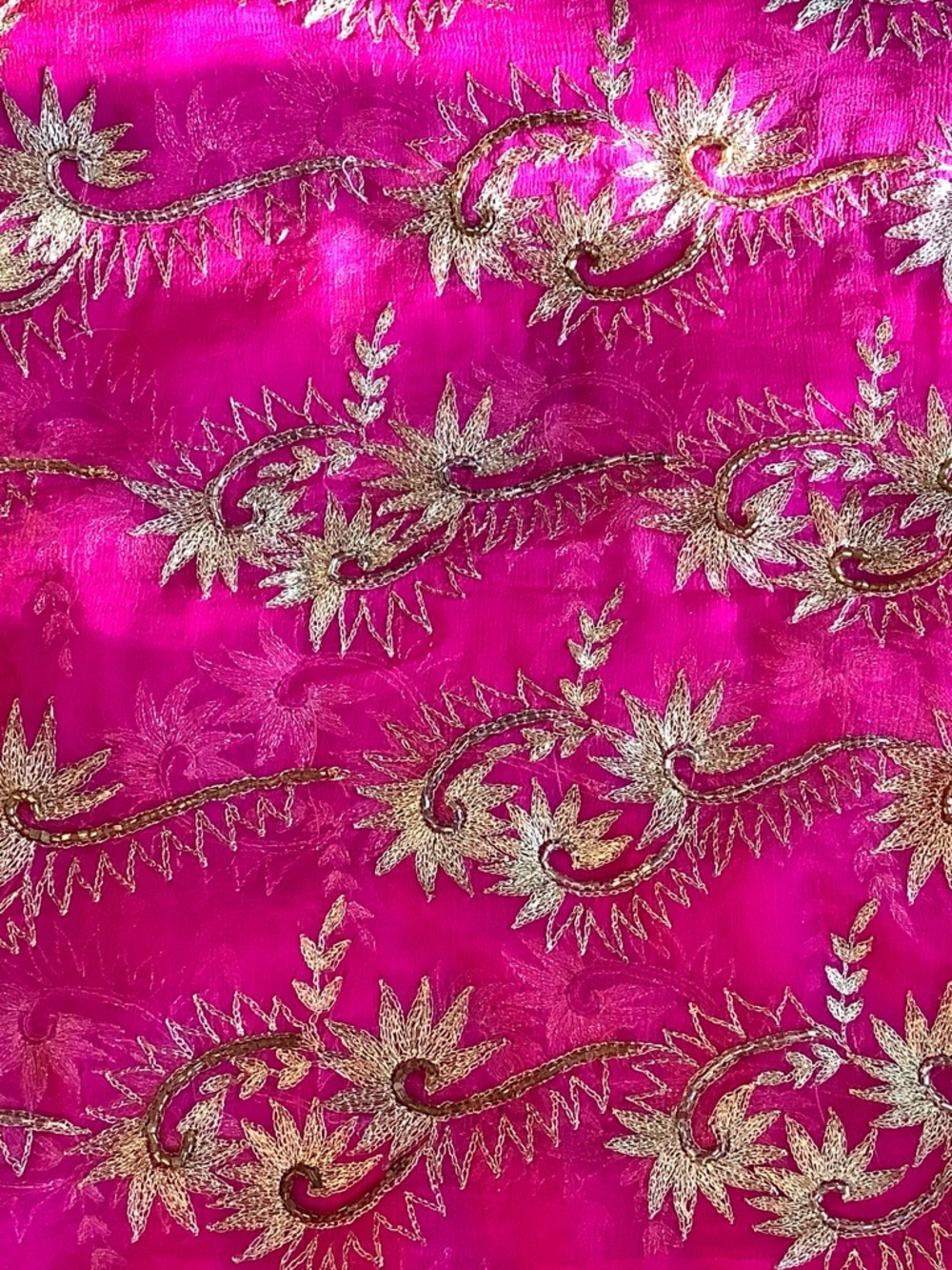 VTG Dupatta Indian Shawl Embroidered Metallic Thread